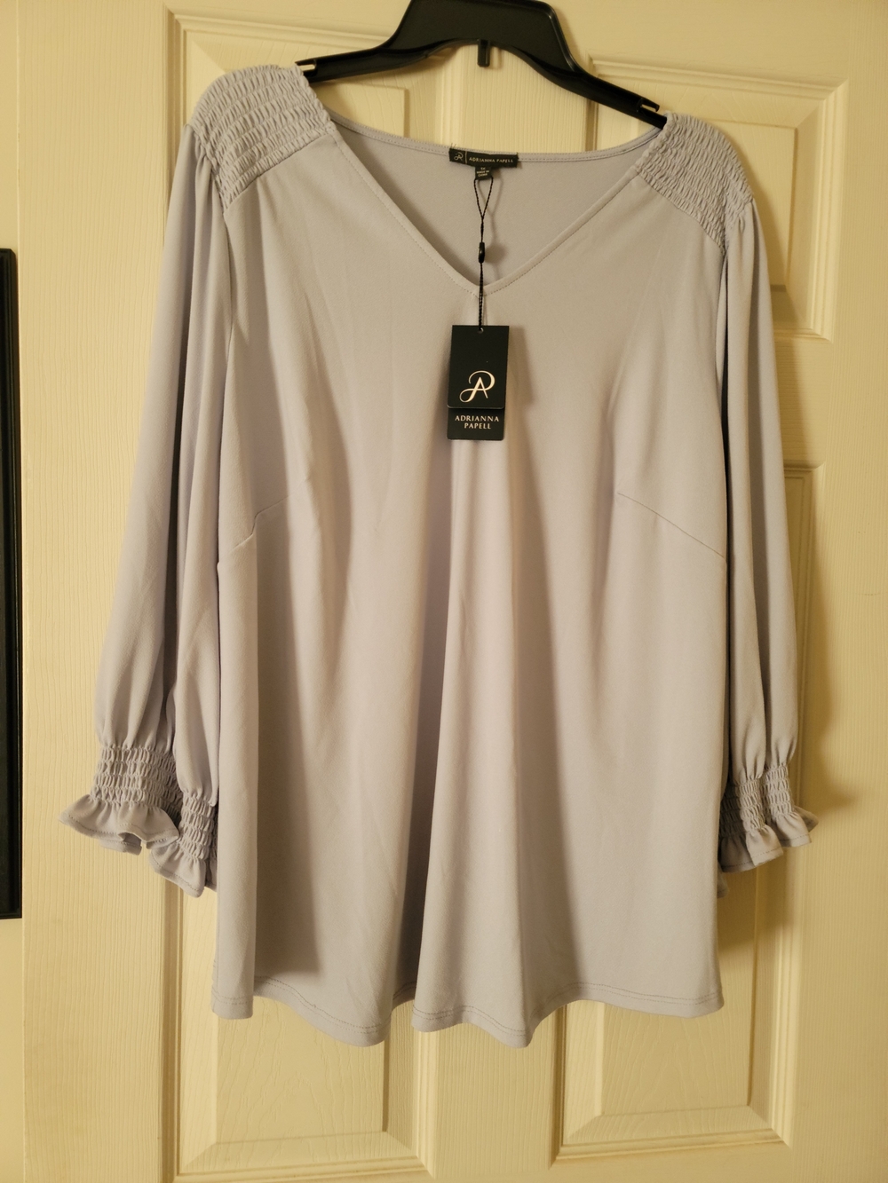 Adrianna Papell Pale Lavender V-Neck Smocked Shoulder & Cuff Tunic